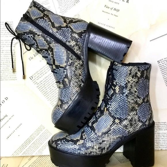 Free People Shoes - Free People Combat Boot Snakeskin Print Platform
